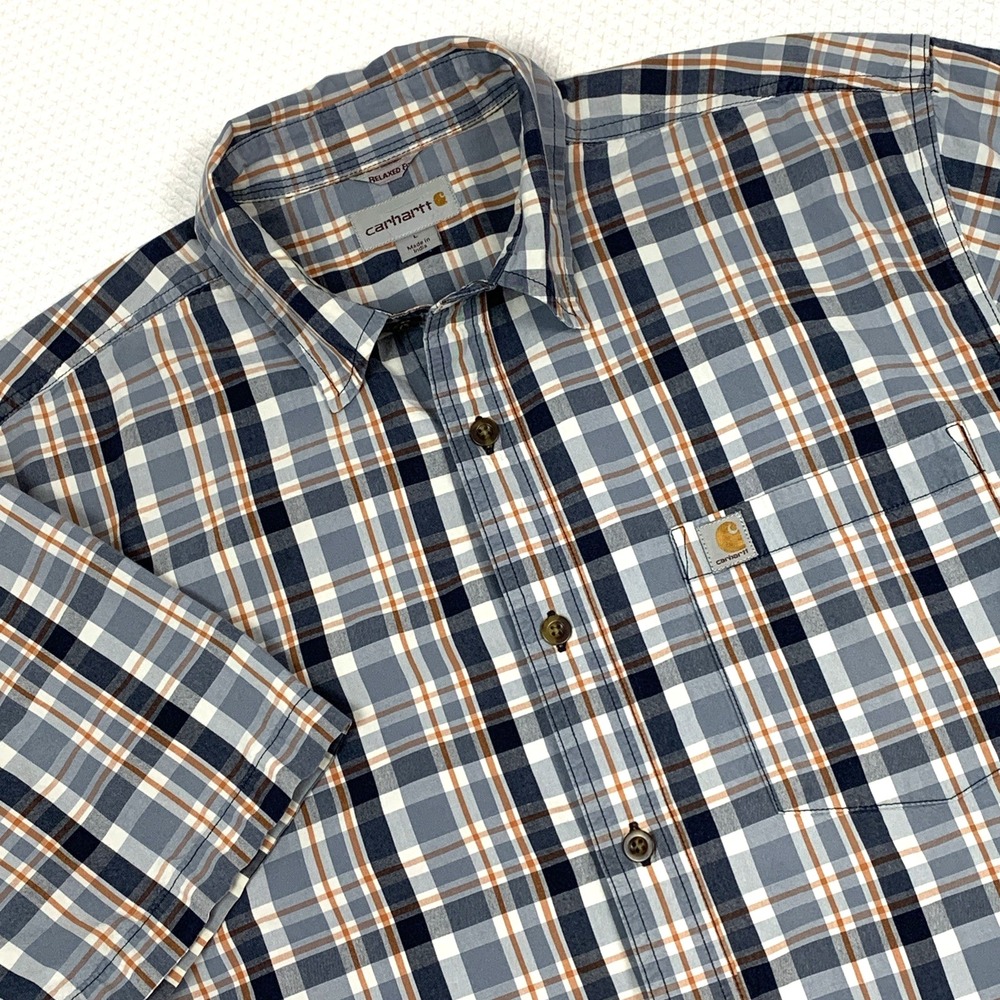 Carhartt Men's Large Short Sleeve Plaid Button Up Shirt Relaxed Fit Workwear